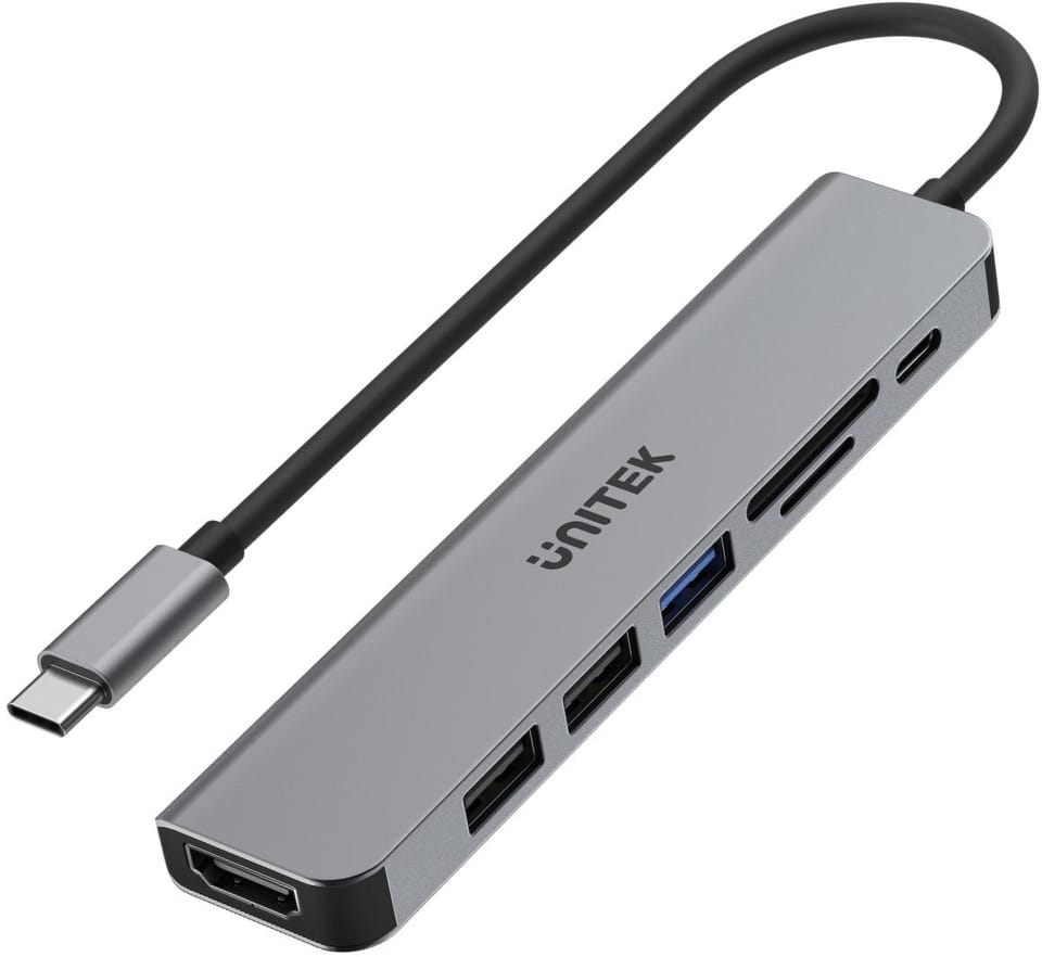 UNITEK HUB USB-C 7W1, HDMI 4K, PD 100W, 5GBPS, ALU