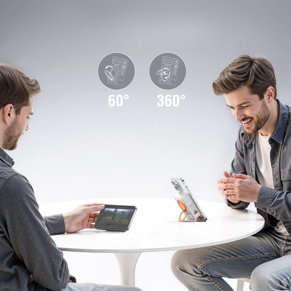 Ładowarka hybrydowa 4smarts 6w1          USB-C/USB-A PD 20W z powerbankiem 10 000 mAh, ładowanie indukcyjne Qi, kabel USB-C, stojak 360, biały