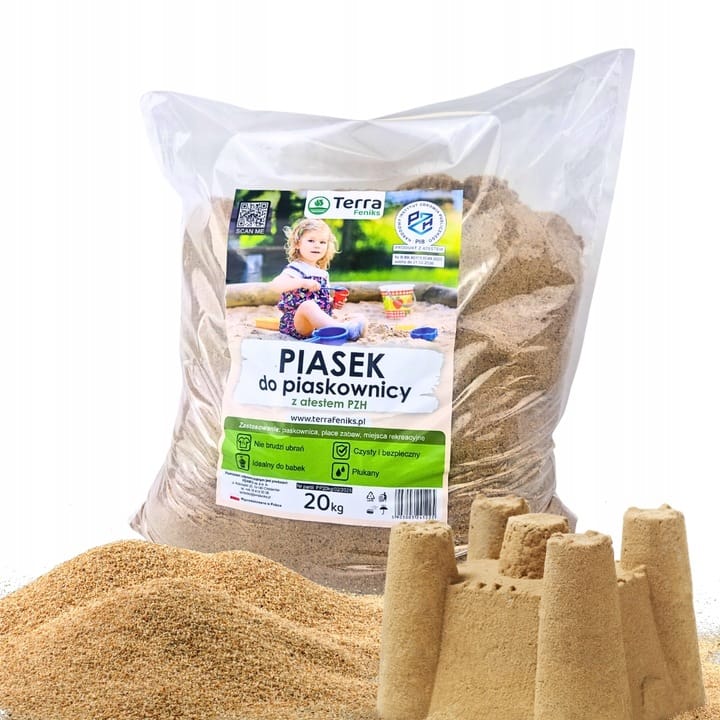 Piasek do piaskownicy Terra 20 kg, atestowany, drobny, niebrudzący