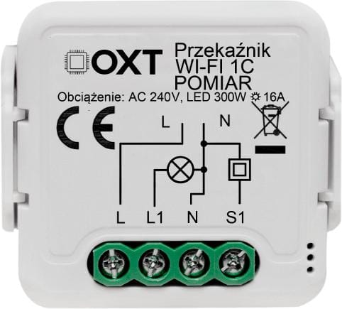 Moduł OXT przekaźnik 1 obwód pomiar 16A WIFI TUYA
