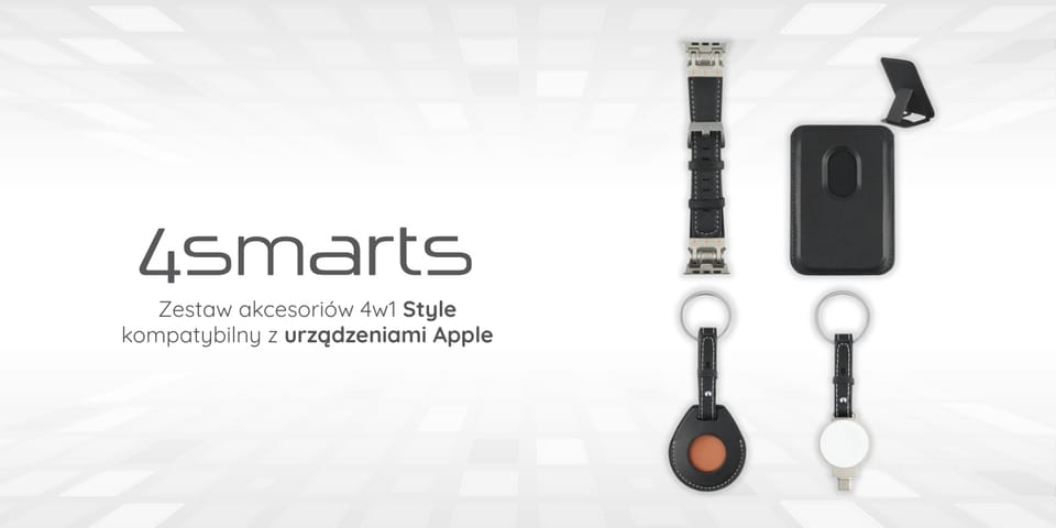 Zestaw akcesoriów 4w1 4smarts Style      portfel MagSafe, ładowarka do Apple Watch, pasek do Apple Watch, etui na AirTag, czarny