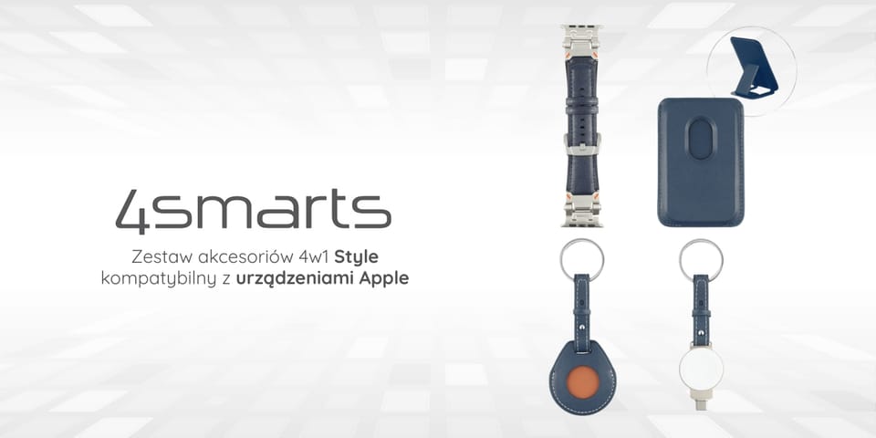 Zestaw akcesoriów 4w1 4smarts Style      portfel MagSafe, ładowarka do Apple Watch, pasek do Apple Watch, etui na AirTag, niebieski