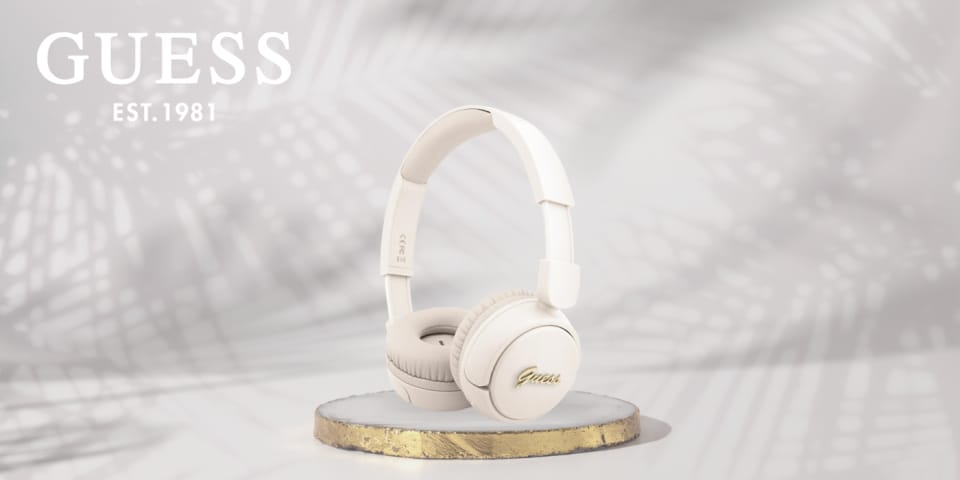 Słuchawki nauszne Guess Bluetooth 5.3    Metal Logo Script beżowy