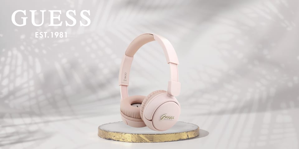 Słuchawki nauszne Guess Bluetooth 5.3    Metal Logo Script różowy
