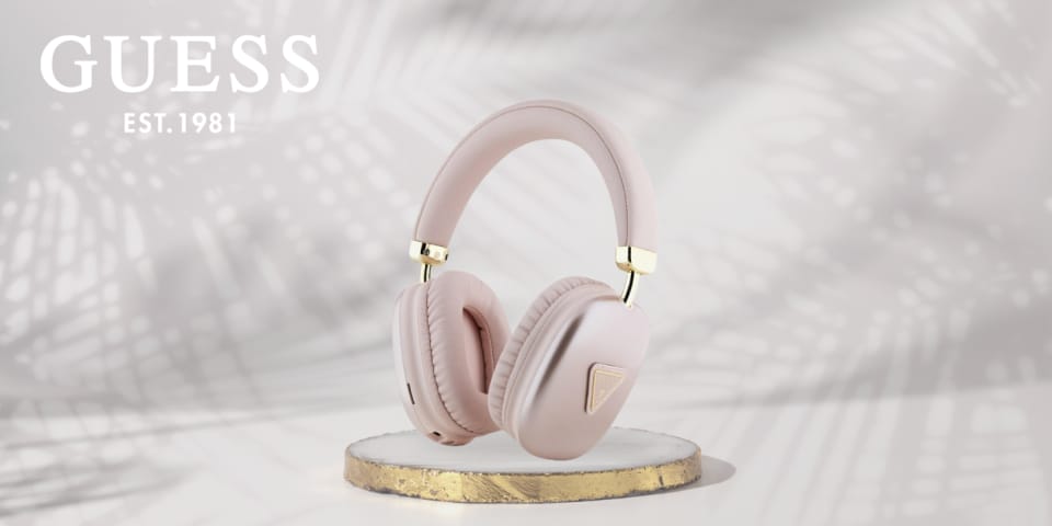 Słuchawki nauszne Guess Bluetooth 5.3    Metallic Triangle Logo różowy