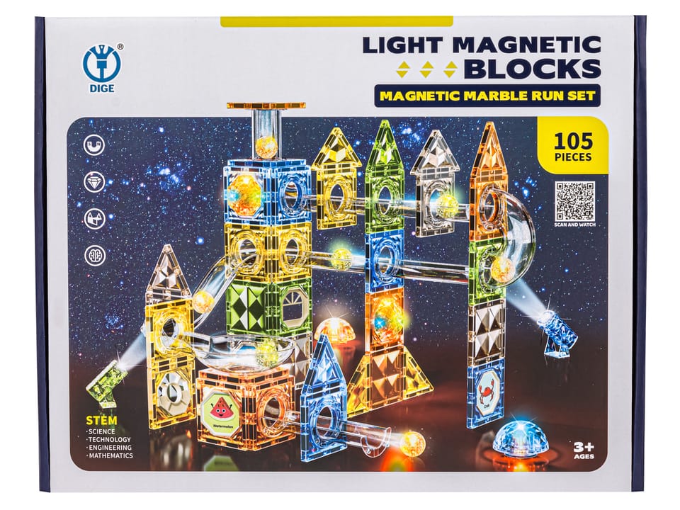 Klocki Magnetyczne Konstrukcyjne TOR KULKOWY Świecące Elementy 105 El. Kulodrom