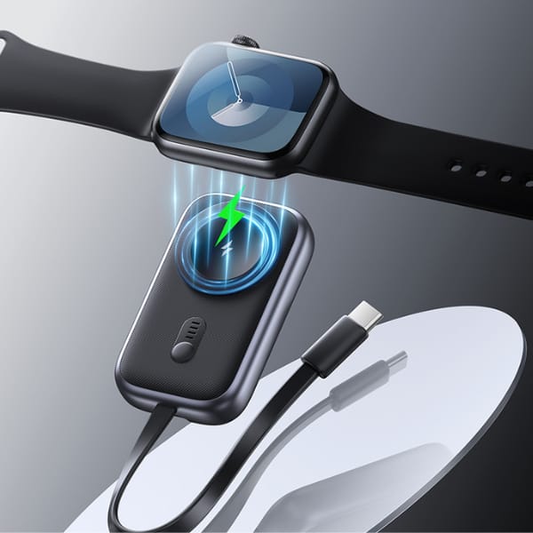 Ładowarka indukcyjna 2w1 Usams CD245 do  Apple Watch z powerbankiem 1200mAh + kabel USB-C titanium