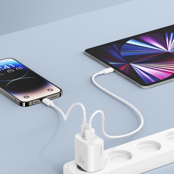 Ładowarka sieciowa USAMS CC316 T65 30W   1xUSB-C 1xUSB-A Fast Charging biały