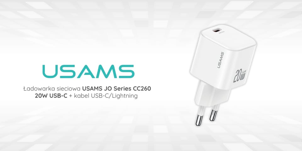 Ładowarka sieciowa USAMS JO Series CC260 20W USB-C + kabel USB-C/Lightning 1m biały