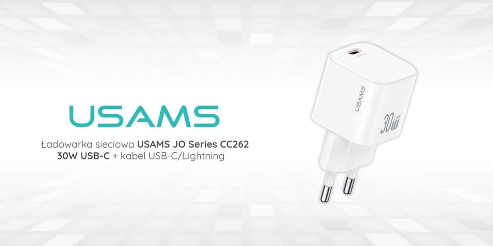 Ładowarka sieciowa USAMS JO Series CC262 30W USB-C + kabel USB-C/Lightning 1m biały