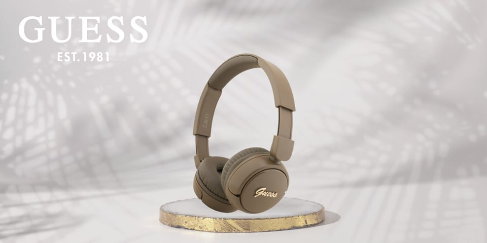 Słuchawki nauszne Guess Bluetooth 5.3    Metal Logo Script brązowy