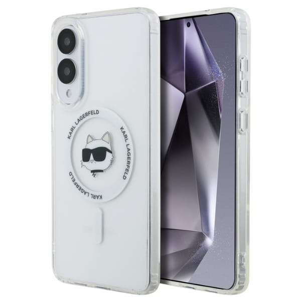 Etui Karl Lagerfeld Button Choupette     Head Printed Logo MagSafe do Samsung Galaxy S25 Edge biały