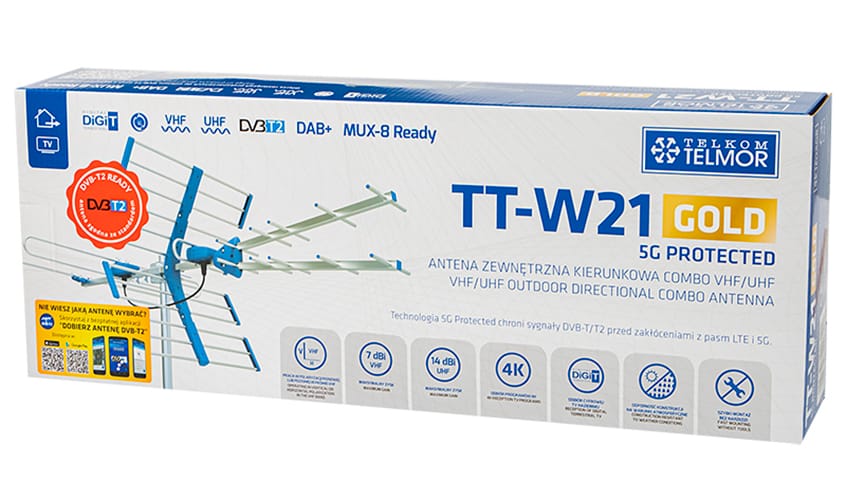 Antena TV DVB-T2 Telmor TT W21 Gold Combo 5G Protected