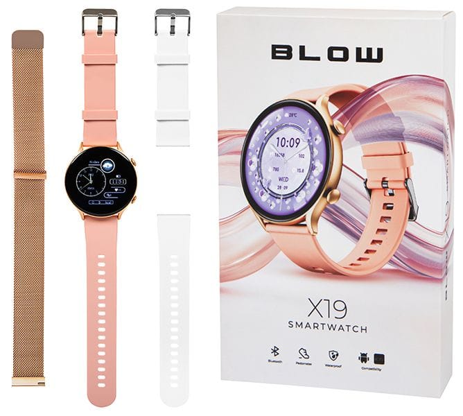 Smartwatch Blow X19 złoty. Bransoleta i dwa paski.
