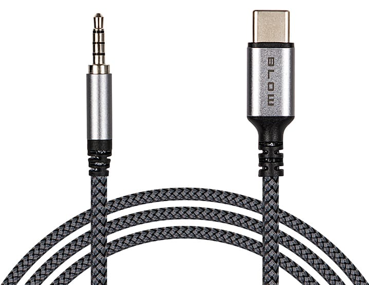 Kabel USB-C - Jack 3,5 1m plecionka Blow