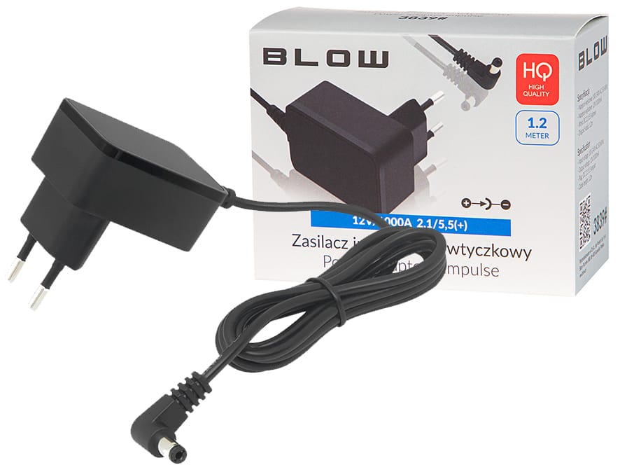 Zasilacz impulsowy 12V/1000mA 2,1/5,5 Blow 3839
