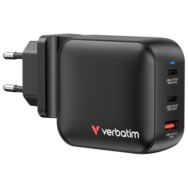 Ładowarka sieciowa Verbatim Mini GaN     100W 2xUSB-C PD/1x USB-A QC czarny 32230