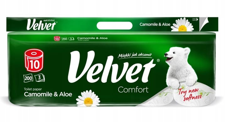 Papier toaletowy VELVET (10 rolek) 3 warstwy zapach RUMIANEK 200 listków