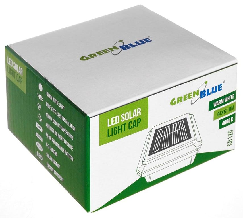 Lampa solarna LED na słupek, daszek kopertowy, GreenBlue (60 mm, 60 mm)