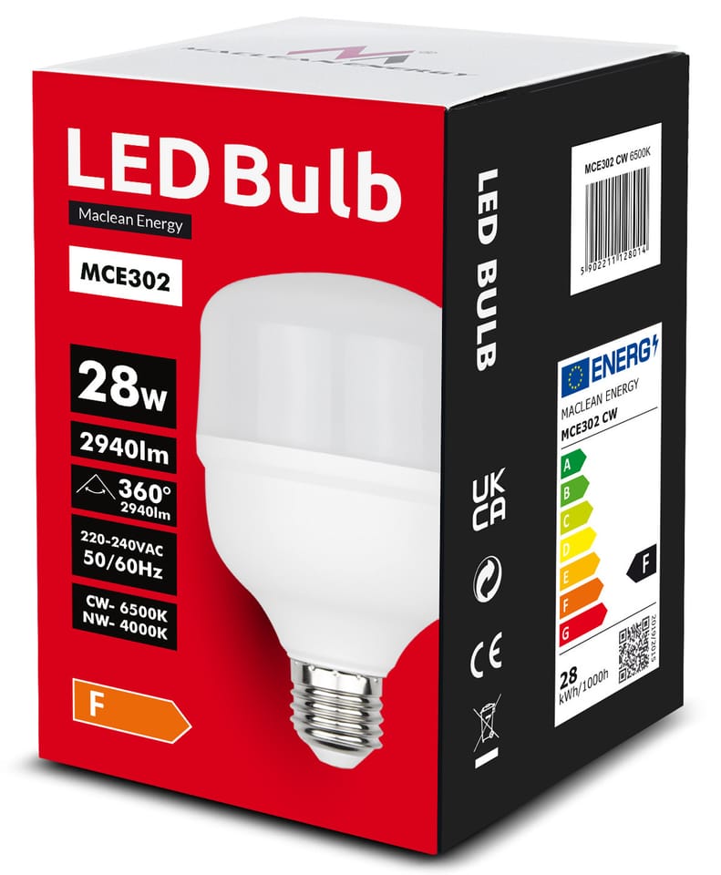 Żarówka LED E27 28W 220-240V Neutralna biała, 4000K, 2940lm