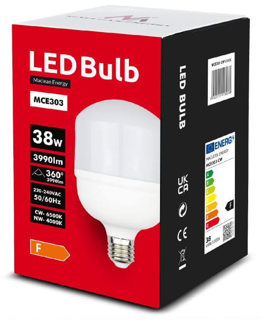 Żarówka LED E27, 38W, 230V, neutralna biała 3990lm, MCE303 NW