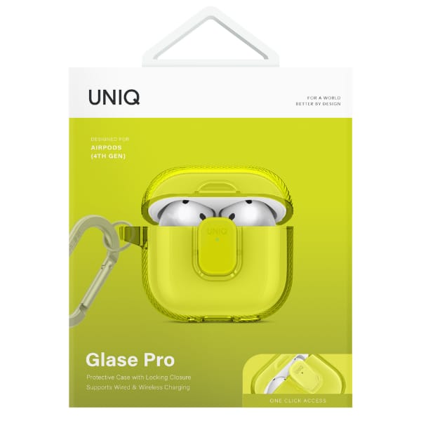 Etui UNIQ Glase Pro do AirPods 4 Lock    Case żółty