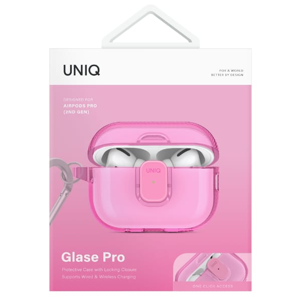 Etui UNIQ Glase Pro do AirPods Pro 2     Lock Case różowy