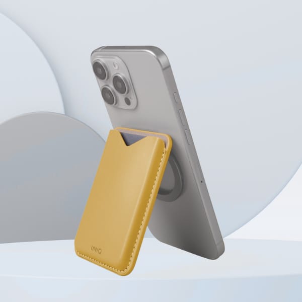 Magnetyczny portfel UNIQ Lyden Evo       stojak na telefon żółty