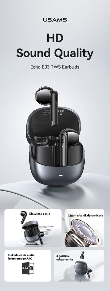 Słuchawki Bluetooth USAMS Echo E03 TWS   bezprzewodowe tarnish