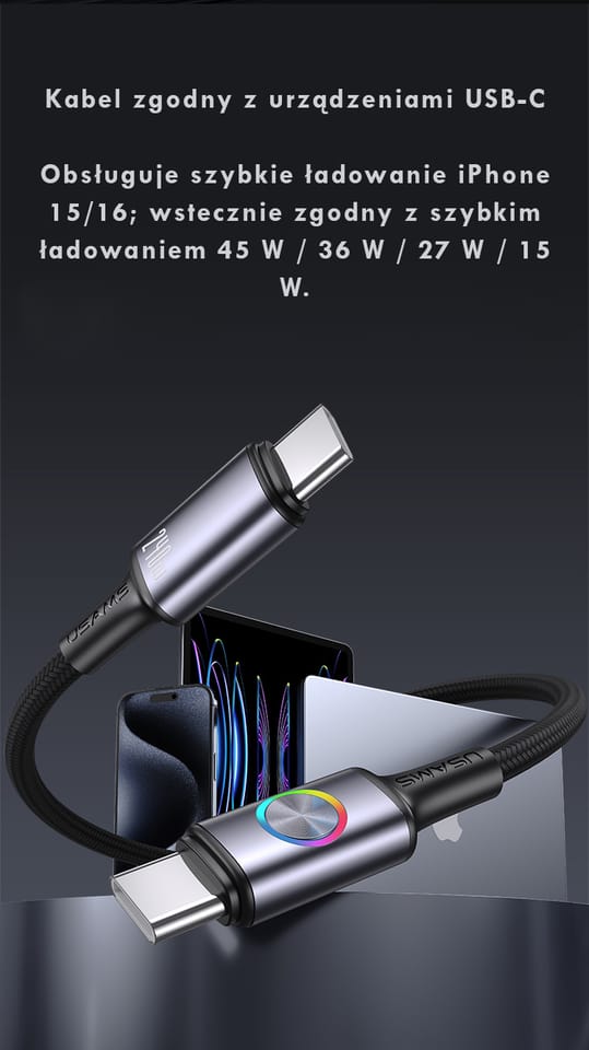 Kabel USAMS Huan Series SJ751 240W USB-C do USB-C 1,2 m tarnish