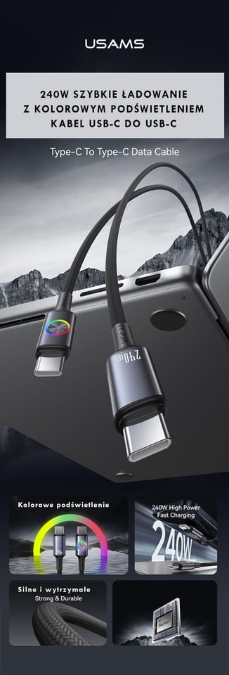 Kabel USAMS Huan Series SJ751 240W USB-C do USB-C 1,2 m tarnish
