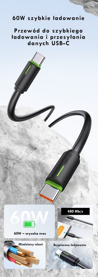 USAMS Kabel USB-C/USB-C 1m SJ73460W biały/white YU Series SJ734USB02 (US-SJ734)