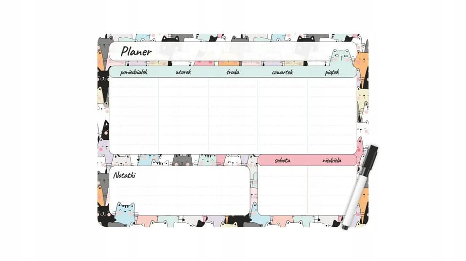 Planer magnetyczny na lodówkę Plan lekcji 35x25cm tygodniowy + marker PM-02-03 BIURFOL