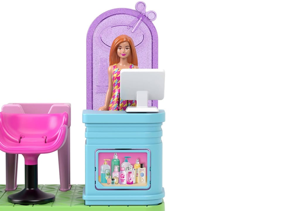 Mattel Mini Barbie Land Lalka fryzjerka + ruchomy salon fryzjerski ZA6041 D