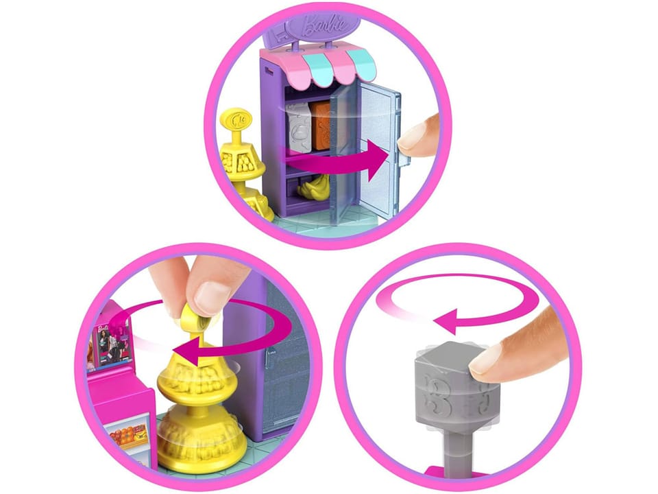 Mattel Mini Barbie Land Lalka kasjerka + supermarket i akcesoria ZA6041 B
