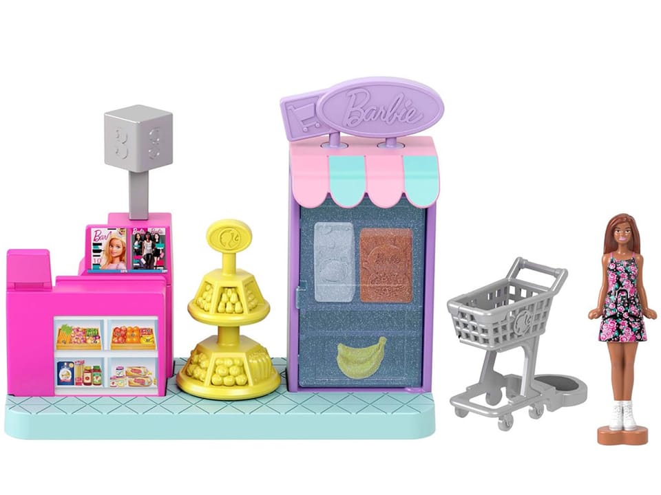 Mattel Mini Barbie Land Lalka kasjerka + supermarket i akcesoria ZA6041 B