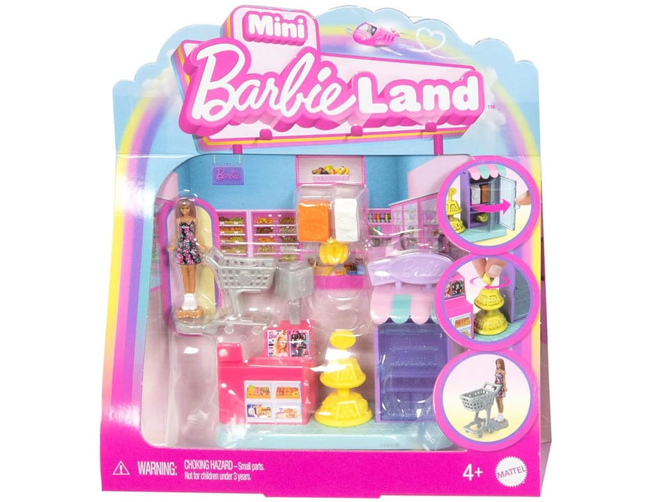 Mattel Mini Barbie Land Lalka kasjerka + supermarket i akcesoria ZA6041 B