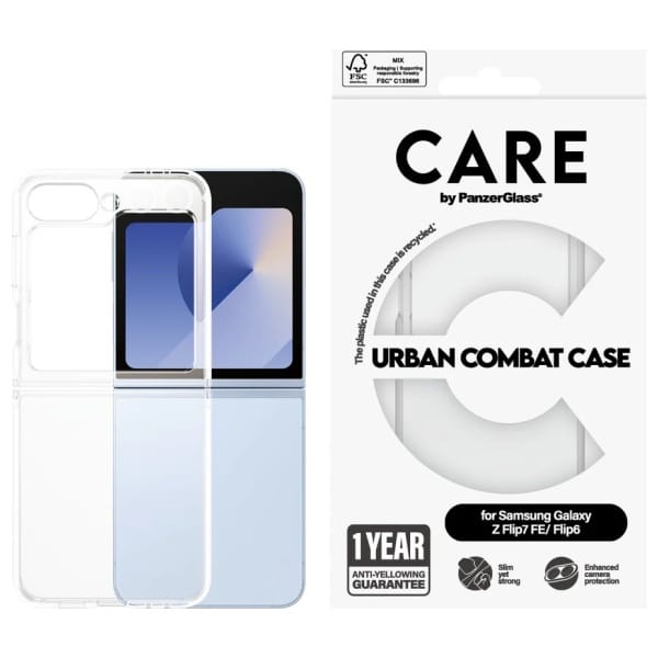 Etui CARE by PanzerGlass Flagship Urban  Combat do Samsung Galaxy Z Flip7 FE / Flip6 przezroczysty