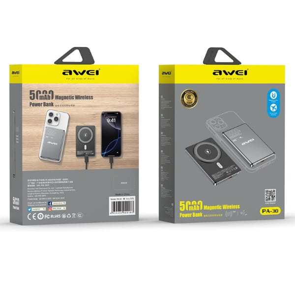 Powerbank Awei PA-30 5000mAh indukcyjny  MagSafe szary