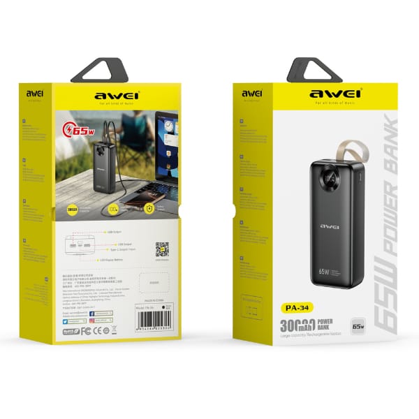 Powerbank Awei PA-34 30000mAh 65W Fast   charging czarny