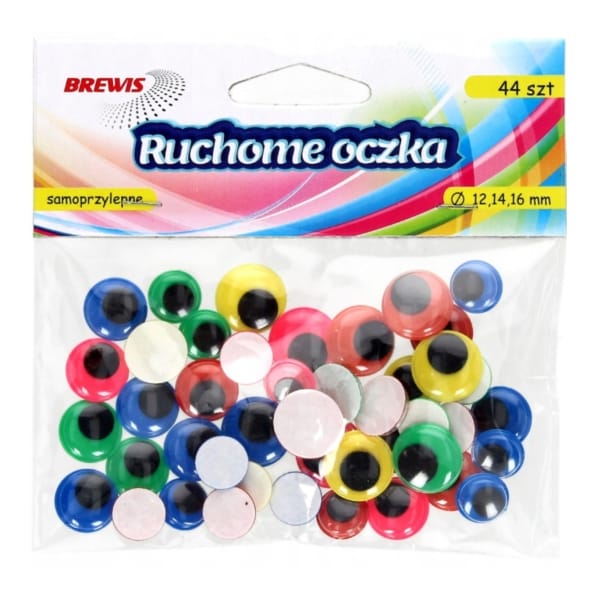 Oczka ruchome okrągłe samoprzylepne 12,14,16mm (44 sztuki) RO21 BREWIS