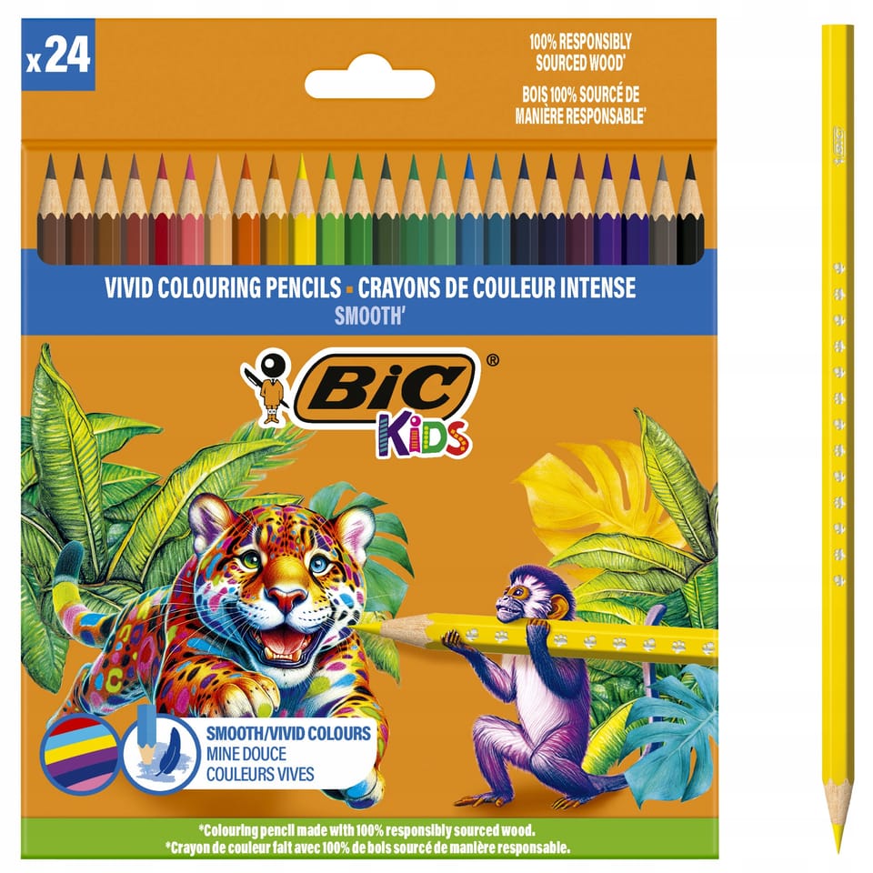 Kredki drewniane ECO SMOOTH 24 kolory 525787 BIC