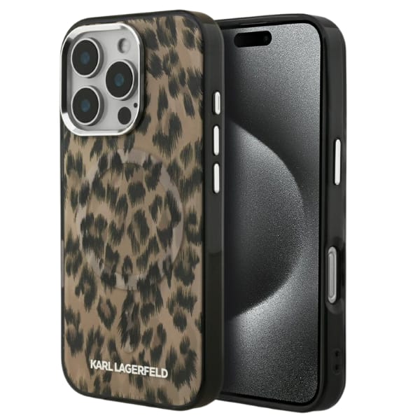 Etui Karl Lagerfeld IML Leopard Pattern  MagSafe do iPhone 16 Pro brązowy