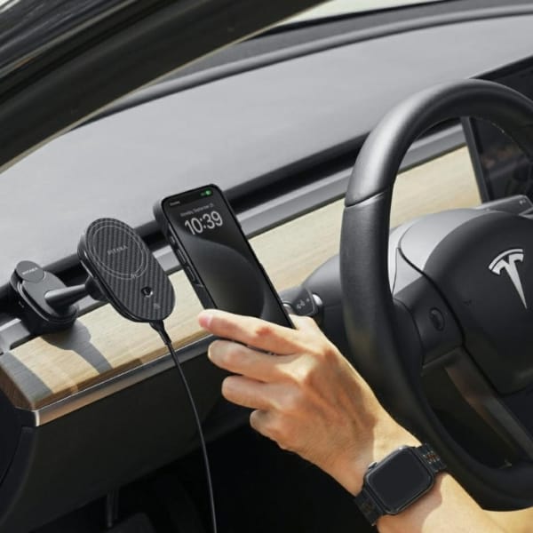Uchwyt samochodowy z ładowarką           bezprzewodową PITAKA MagEZ Pro 2 Qi2 Tesla Magsafe do Tesla Model 3/Y czarno szary