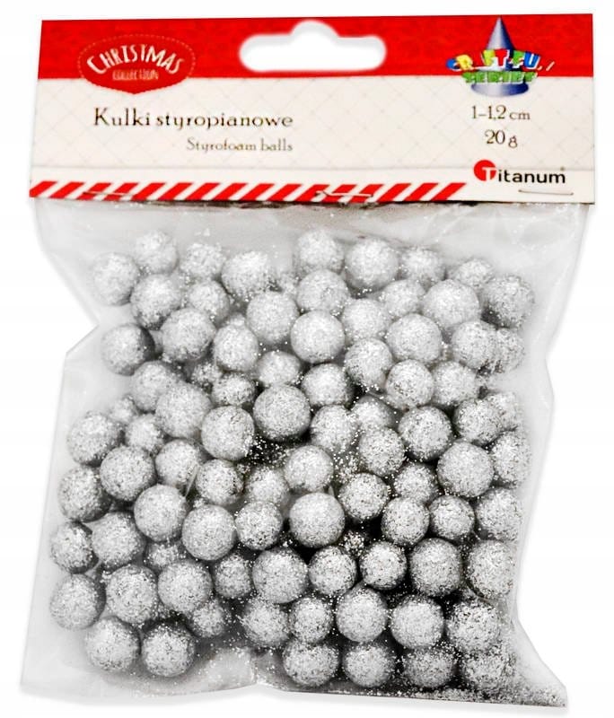 Kulki styropianowe 10-12mm (20g) srebrne z brokatem 439979 TITANUM