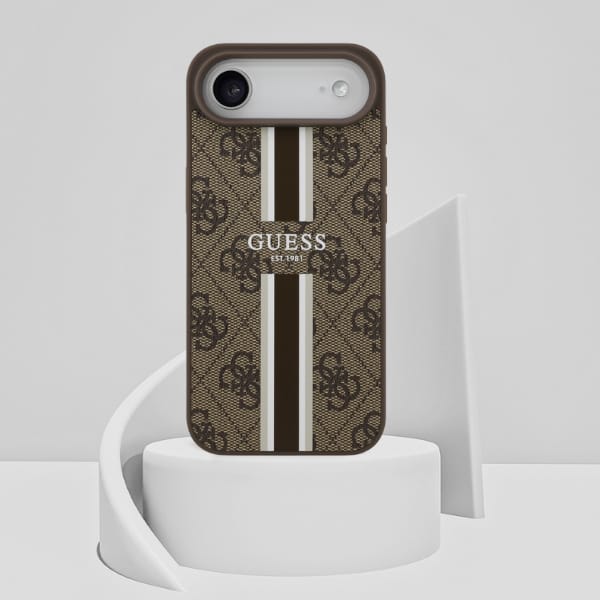 Etui Guess 4G Printed Stripes MagSafe do iPhone 17 Air brązowy