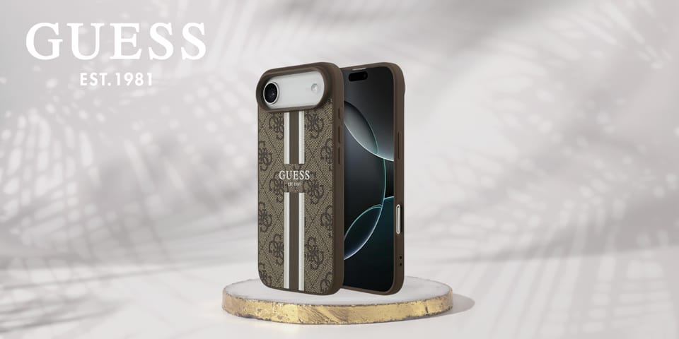 Etui Guess 4G Printed Stripes MagSafe do iPhone 17 Air brązowy