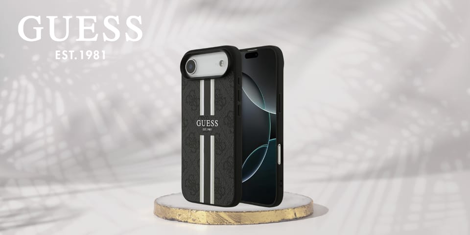 Etui Guess 4G Printed Stripes MagSafe do iPhone 17 Air czarny