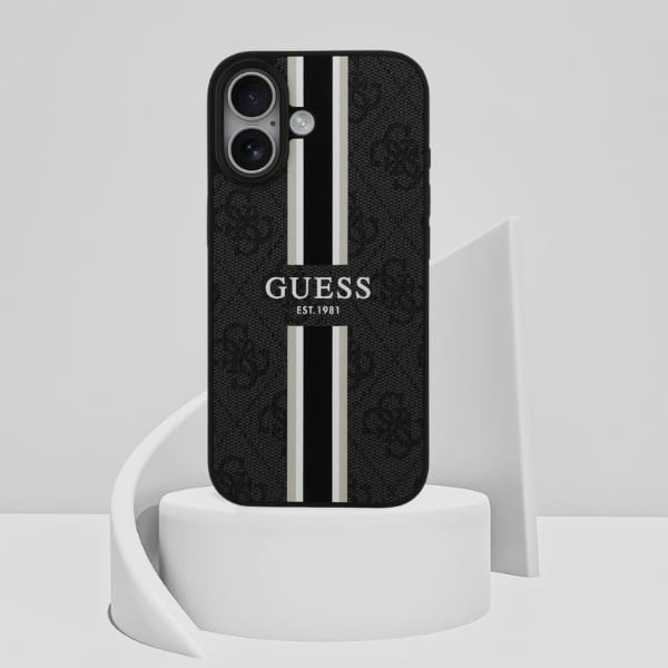 Etui Guess 4G Printed Stripes MagSafe do iPhone 17 czarny