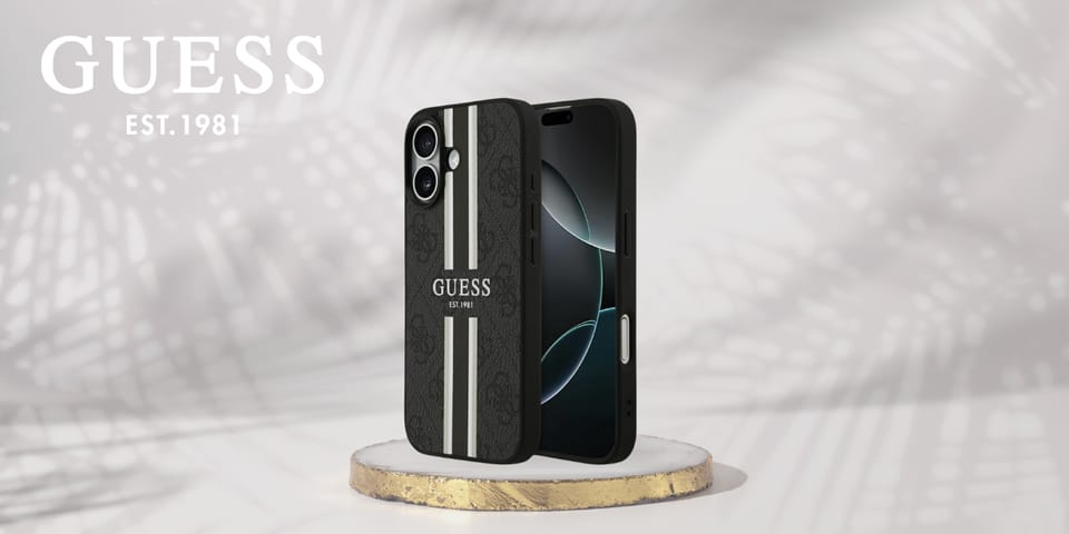 Etui Guess 4G Printed Stripes MagSafe do iPhone 17 czarny
